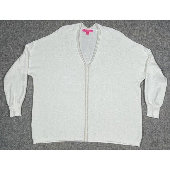 Lilly Pulitzer Morgen V-neck Sweater White w/Gold Stitching Large Style 006501 - Picture 1 of 8